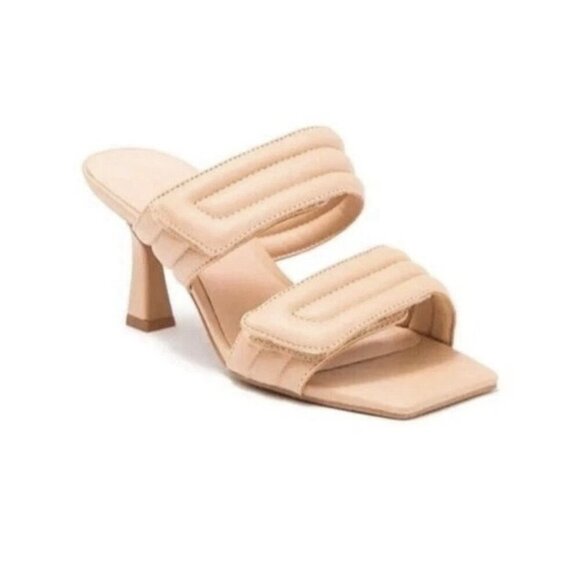 Abound Shoes - Abound Women's Beige Qarly Square-Toe Quilted Slide Heeled Sandals Size 7